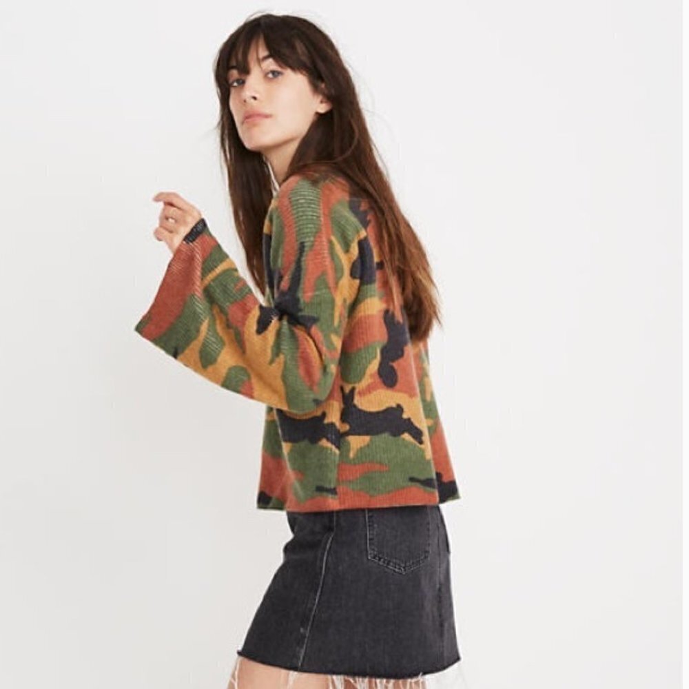 MADEWELL‎ Cottontail Camo Wide-Sleeve Marino Wool Sweater XS